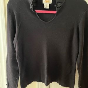 Talbots Black V Neck Sweater w Soutache Trim, Size Medium